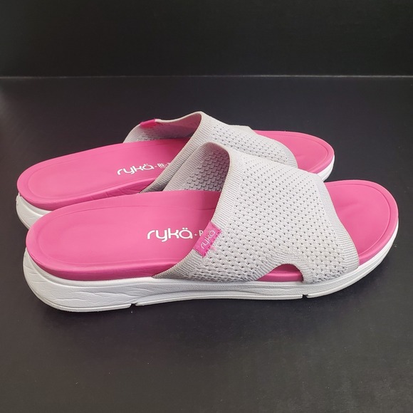 Ryka Anatomical Knit Slide Sandals Triumph Raindrop Grey Pink Womens Size 11 - Picture 3 of 8